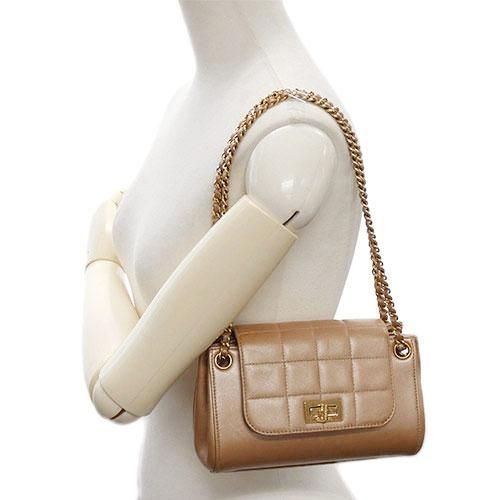 Chanel Chocobar 255 Double Leather Beige Handbag Gold