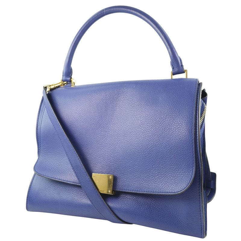 Celine Trapeze 2WAY Shoulder Calf Blue Women's Handbag