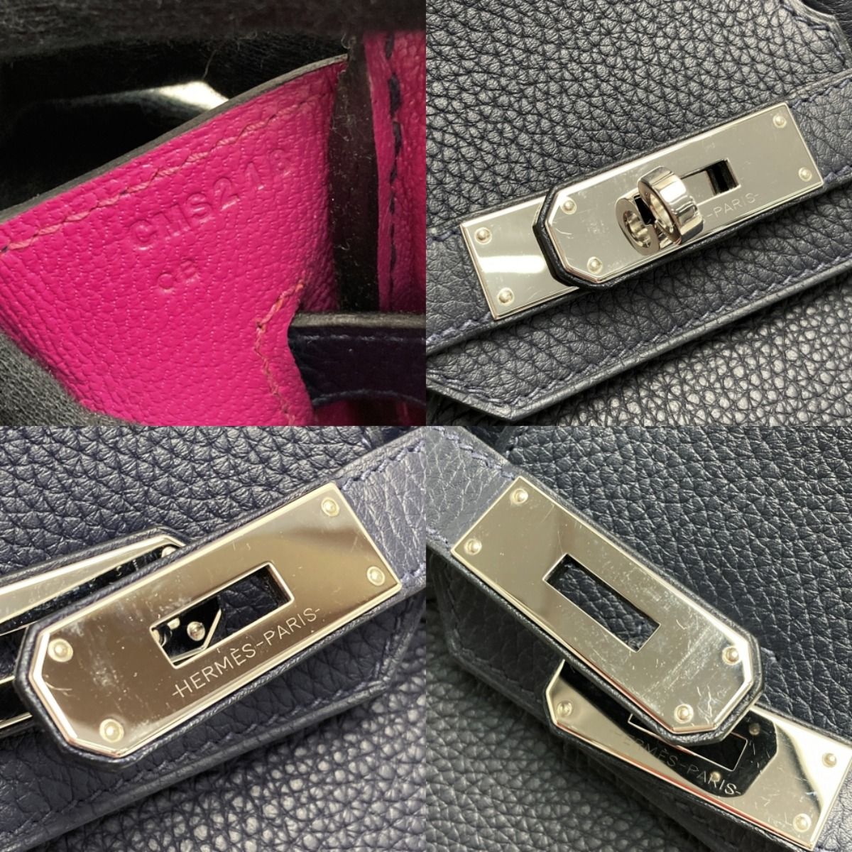 Hermes Birkin 30 Verso Handbag Blue Nuit C Engraved Taurillon Clemence