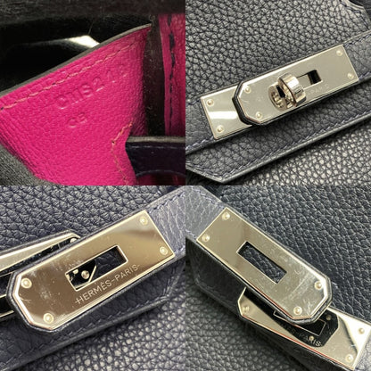 Hermes Birkin 30 Verso Handbag Blue Nuit C Engraved Taurillon Clemence
