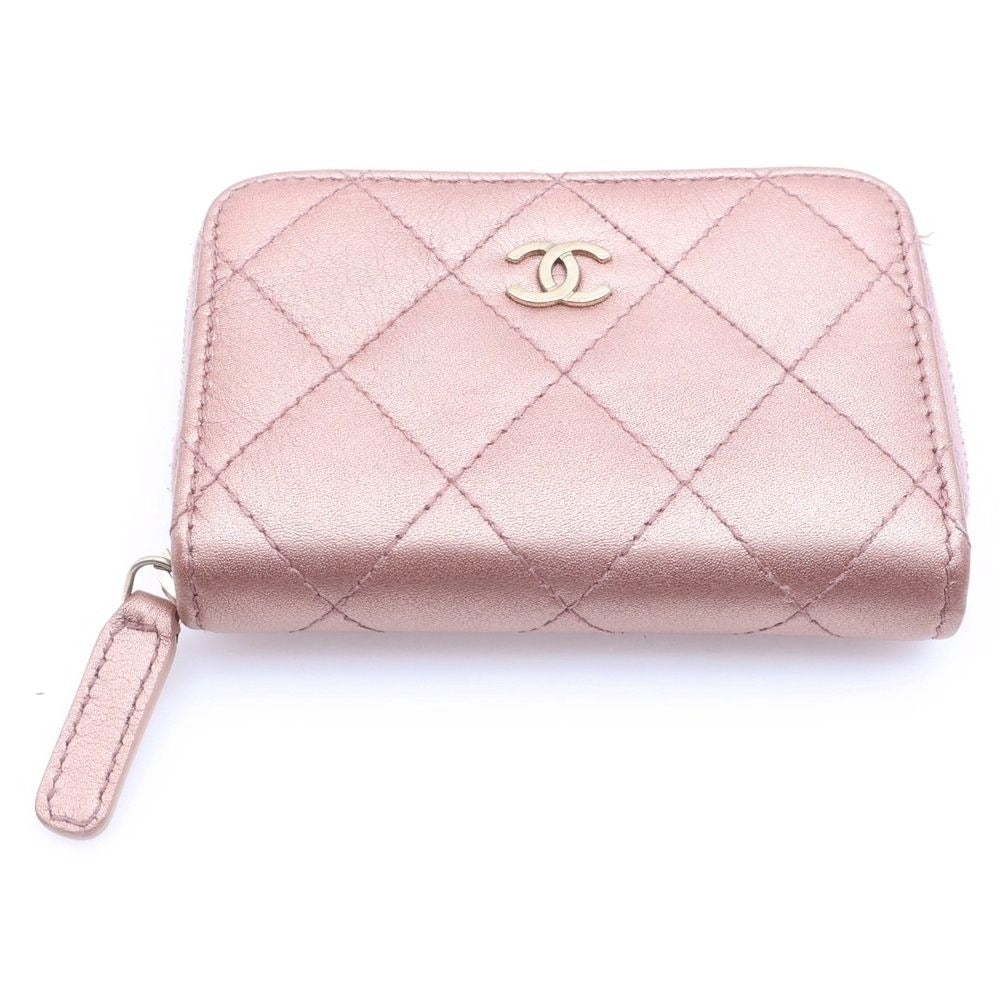Chanel CC Logo Quilted Coin Case Mini Wallet Metallic Pink Leather Gold