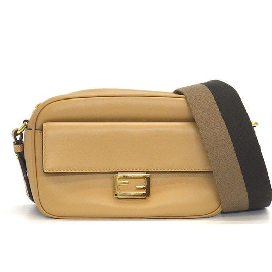 Fendi Shoulder Bag Small Cam 8 Bs042 FF Logo Camel Leather Gold Hardware