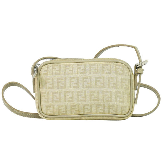 Fendi Zucchino Shoulder Bag Canvas Beige