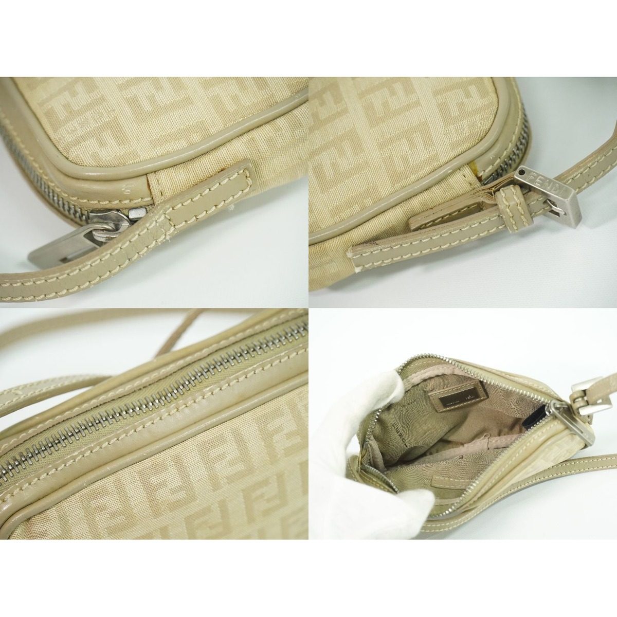 Fendi Zucchino Shoulder Bag Canvas Beige — view 8