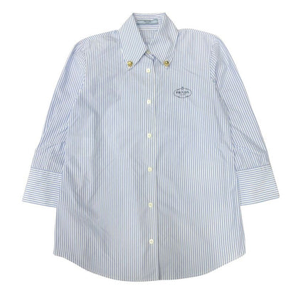 24ss Prada Button Down Shirt Blouse Cut and Sewn Gold Button Logo Embroidery