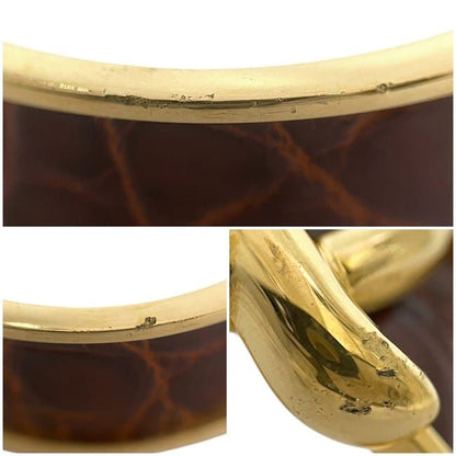 Hermes Bangle Gold Brown Excellent Condition GP Croc Used Hermes