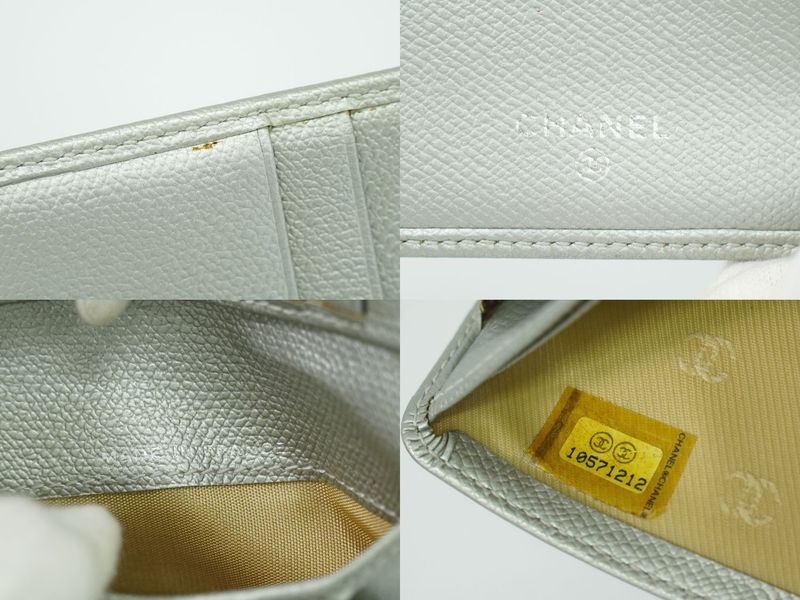 Authentic Chanel Coco Mark Coco Button Fold Wallet Compact Wallet Leather