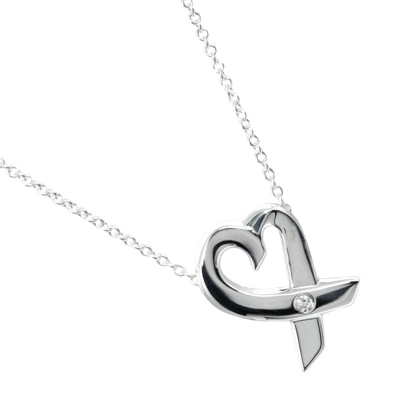 Tiffany & Co Loving Heart 925 Silver X 1P Diamond Ladies 2.66g Necklace