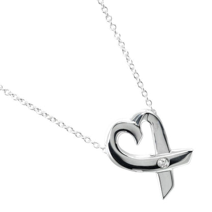 Tiffany & Co Loving Heart 925 Silver X 1P Diamond Ladies 2.66g Necklace