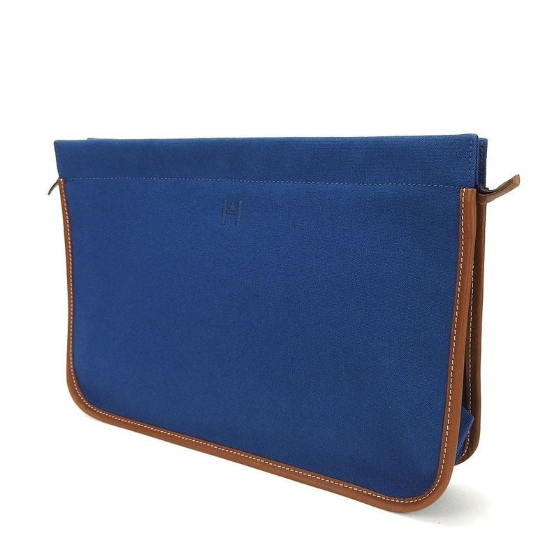 Hermes Clutch Bag Canvas Leather Navy Brown Everyday Use