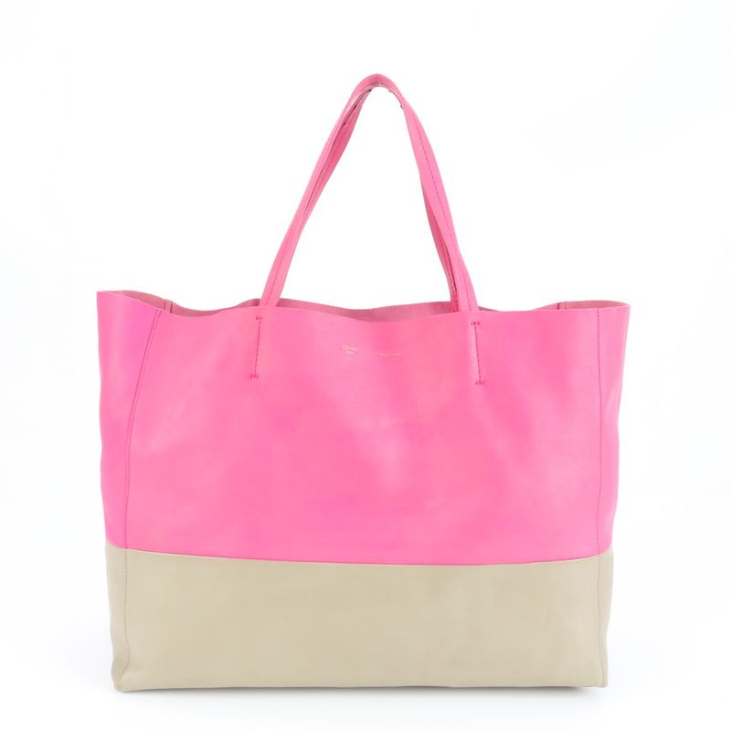 Celine Horizontal Cabas Leather Tote Bag Shoulder Hand Pink Bicolor A4 Ladies