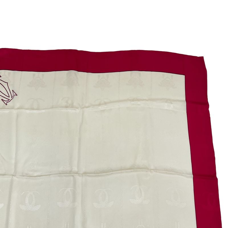 Cartier Large Scarf Silk Logo Cream And Red With Box