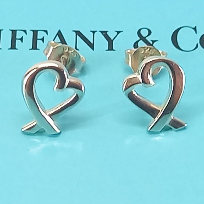 Paloma Picasso Loving Heart Stud Earrings 925 Silver Tiffany &co