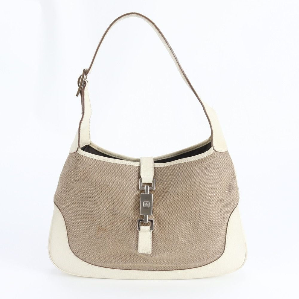 Gucci Jackie 001 Leather Canvas Shoulder Bag Tote