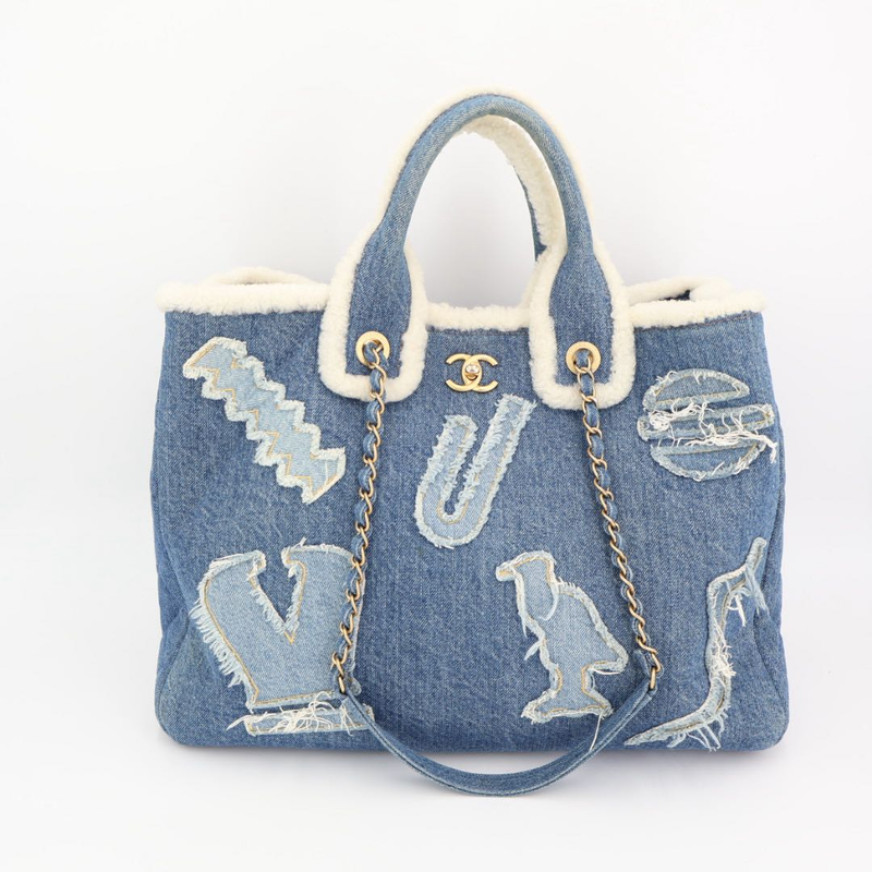 Chanel Handbag Shoulder Bag 2way Bag Coco Mark Large Shopping Bag Denim Blue