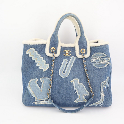 Chanel Handbag Shoulder Bag 2way Bag Coco Mark Large Shopping Bag Denim Blue