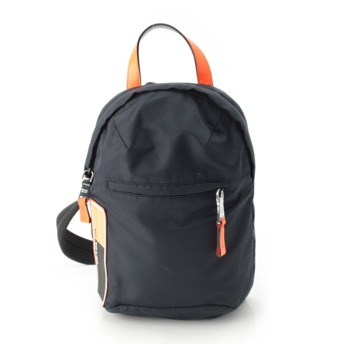 Prada Nylon Ring Silver Shoulder Bag One Orange Navy