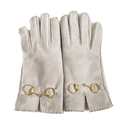 Gucci Horsebit Mouton Gloves Inner Shearling Light Gray 6.5