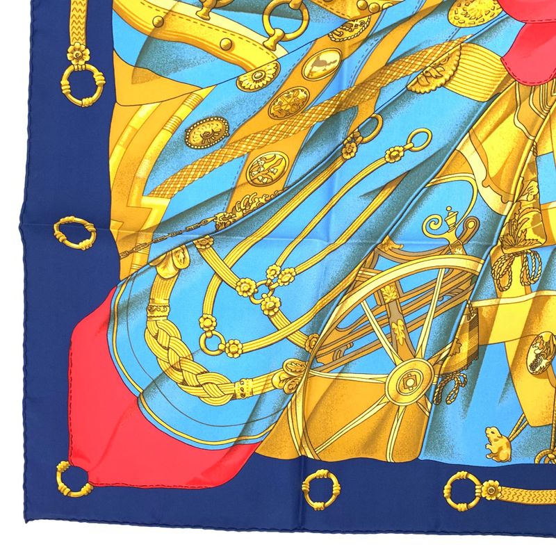 Hermes Carre 90 Soleil De Soie Silk Sun Scarf Silk Light Blue X Navy X Red