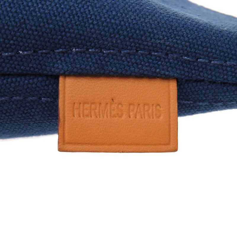 Hermes Palmyre Trapezoid Pouch Bag Canvas Cotton Corail Indigo Blue 1583 Blue