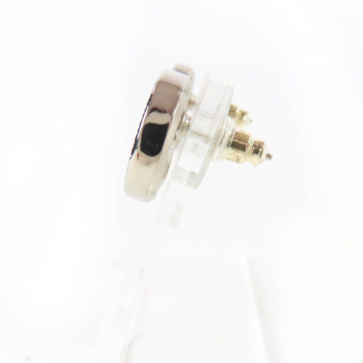 Chanel Metal CC Logo Line Stone Circle Earrings Silver — view 3