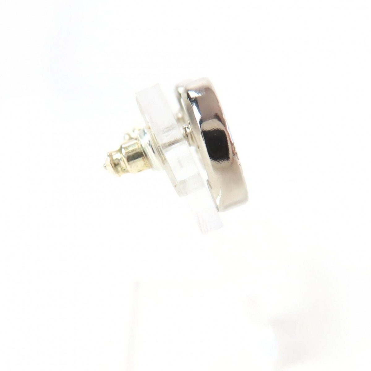 Chanel Metal CC Logo Line Stone Circle Earrings Silver — view 5