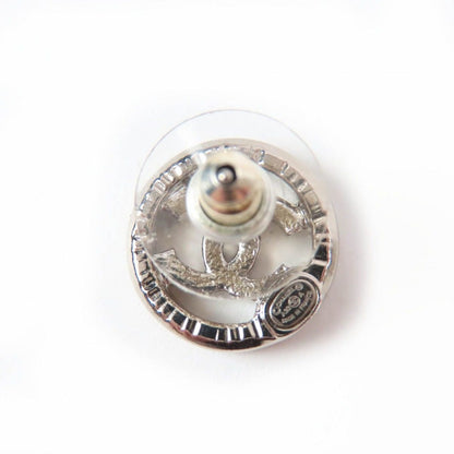 Chanel Metal CC Logo Line Stone Circle Earrings Silver — view 6