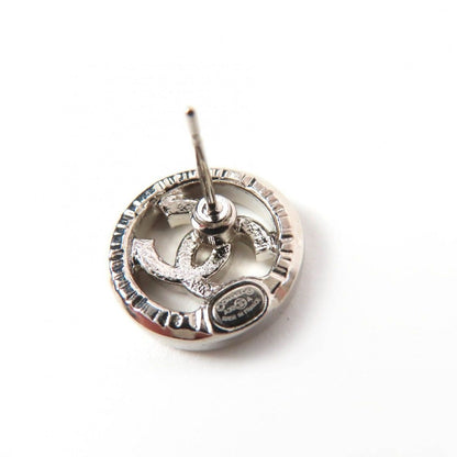 Chanel Metal CC Logo Line Stone Circle Earrings Silver — view 7
