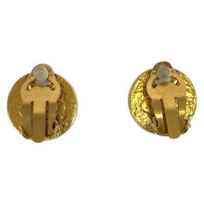 Chanel Faux Pearl Coco Mark Gold White Plated/faux Pearl Earrings 94 A Engraved