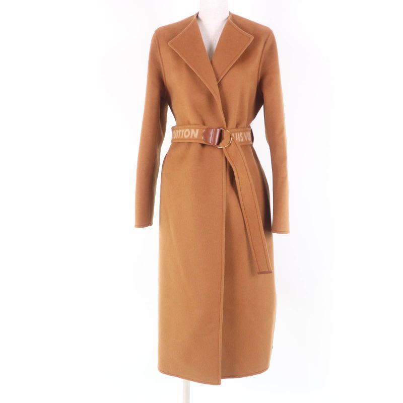 Louis Vuitton Wool Silk-blend Lined Monogram Belted Collarless Long Length Coat