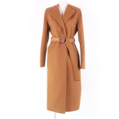 Louis Vuitton Wool Silk-blend Lined Monogram Belted Collarless Long Length Coat