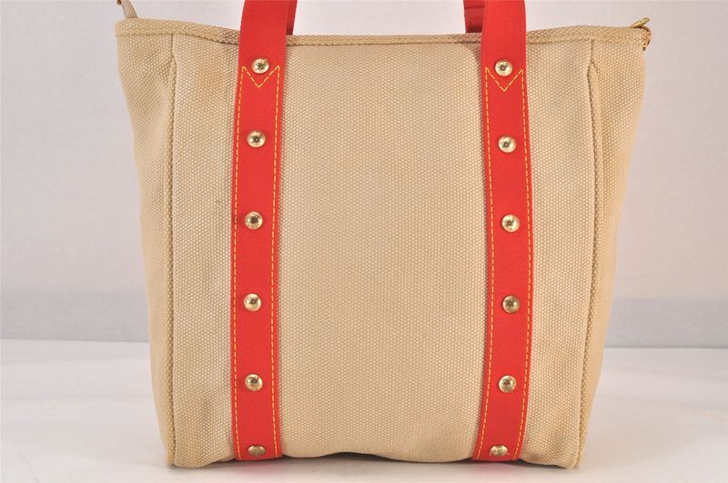 Louis Vuitton Antigua Cabas MM Tote Bag Beige Red M40035 LV 1728n