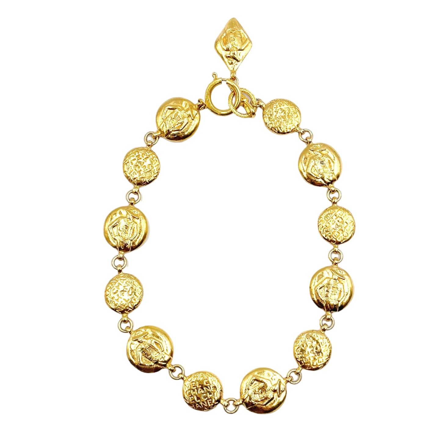 Chanel Coco Mademoiselle Logo Round Coin Gold Plated Necklace