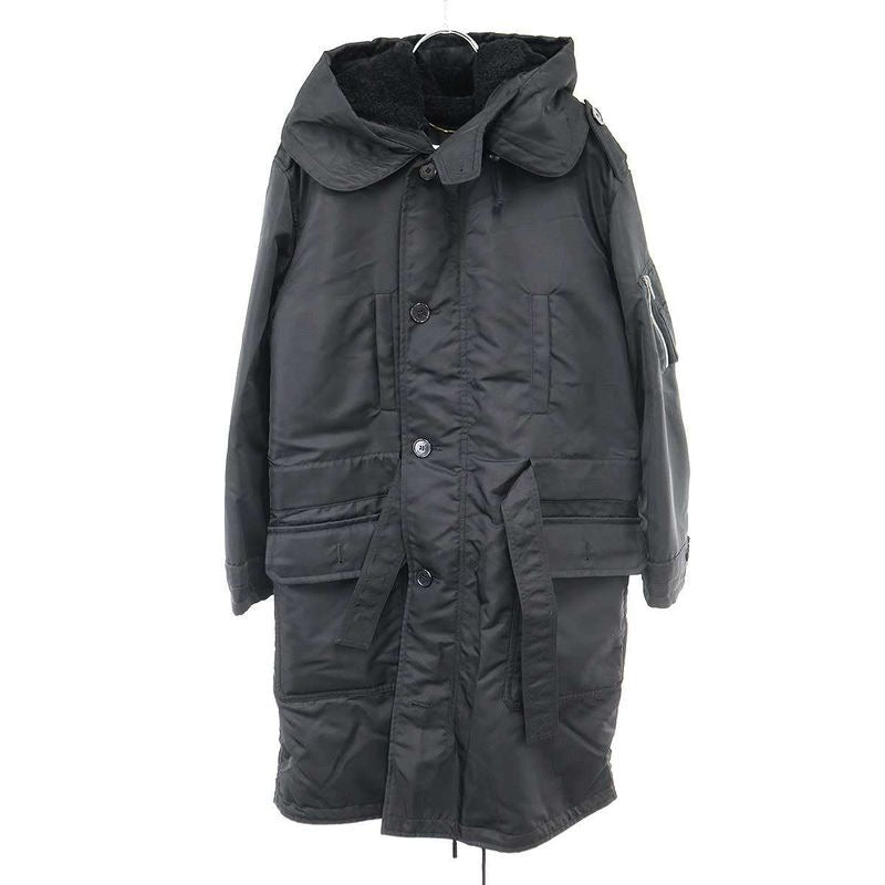 Saint Laurent Paris Nylon Shearling Mods Coat Y722 T Black F34