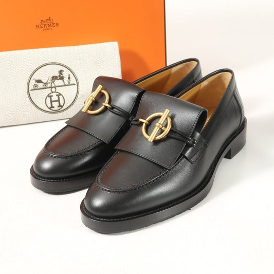 Hermes Impact Loafers 37 Glenan Buckle Leather Shoes