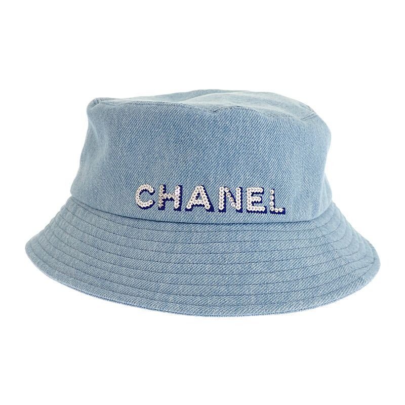Chanel Logo Bucket Hat Denim Blue Shallow No String Sequins