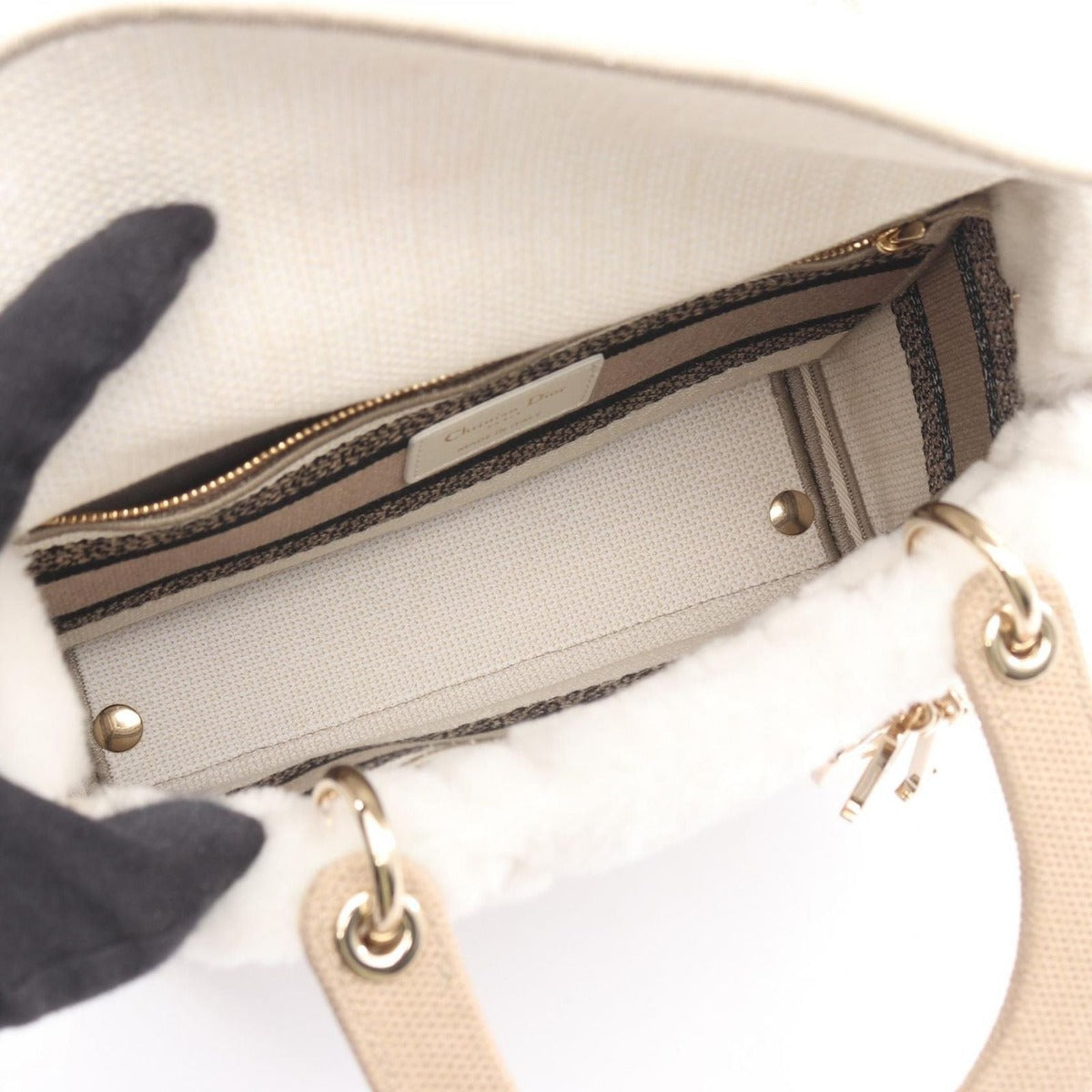 Dior Handbag Lady D-Lite Medium Bag Beige White Canvas 2way Tote — view 3