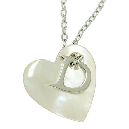 Christian Dior Shell D Logo Heart Necklace Silver