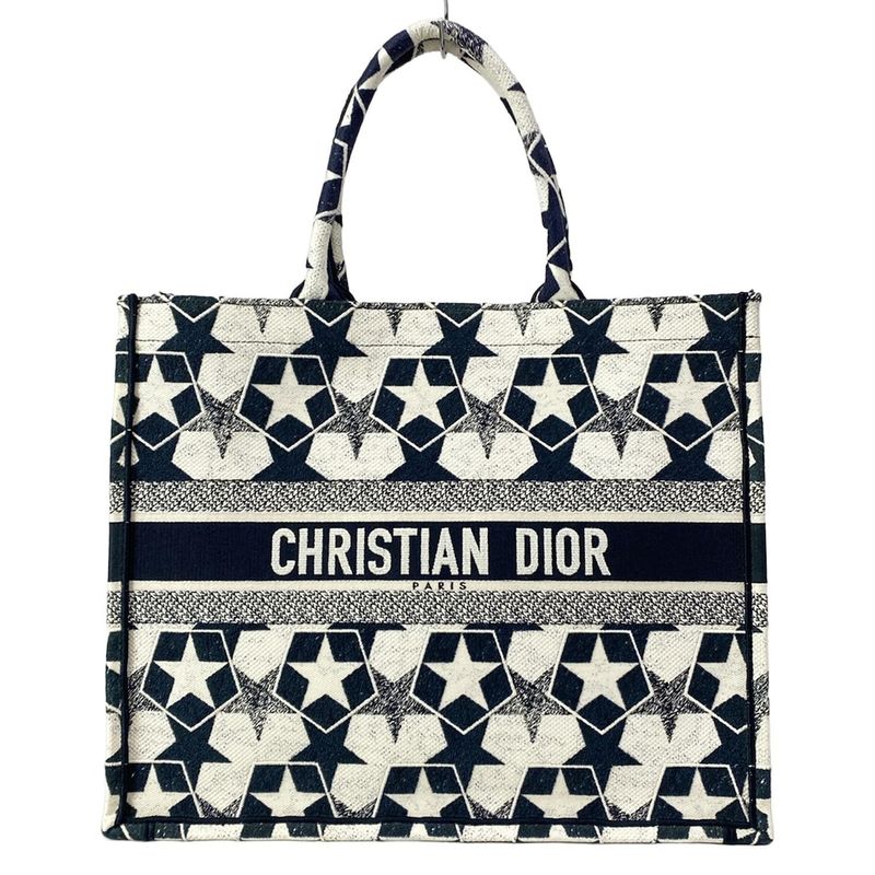 Dior/christian Dior Tote Bag Book Tote Large Bag Navy And White Star (star)