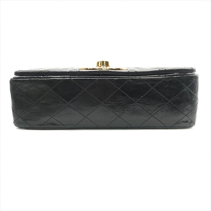 Chanel CC Logo Quilted Calf Enamel Full Flap Chain Shoulder Bag Black