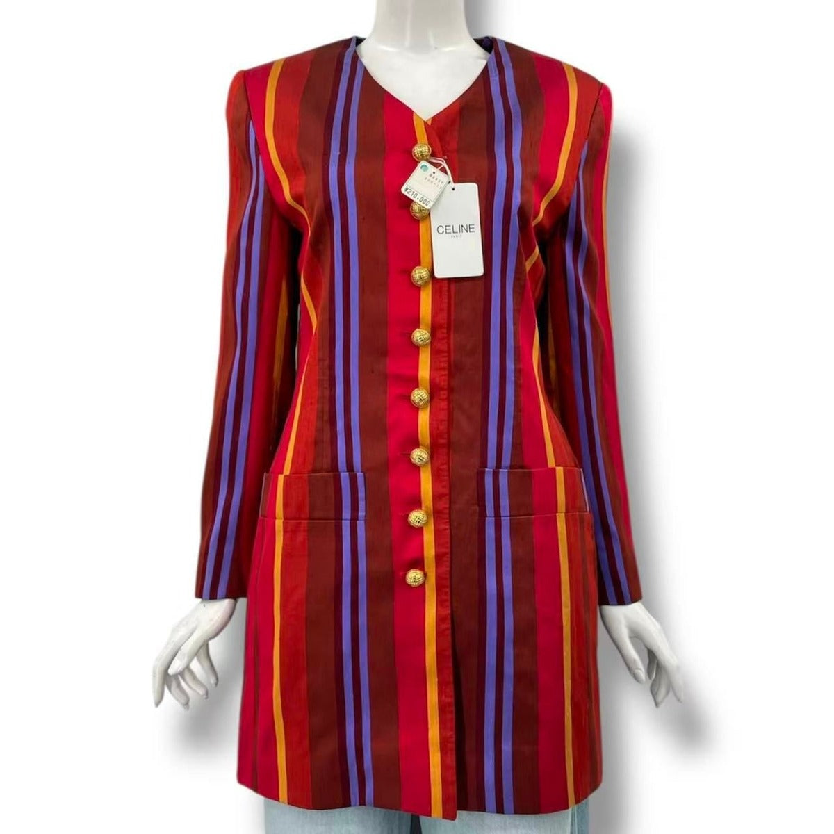 Celine Jacket Regular Price Striped Pattern Damaged Design Gold Button