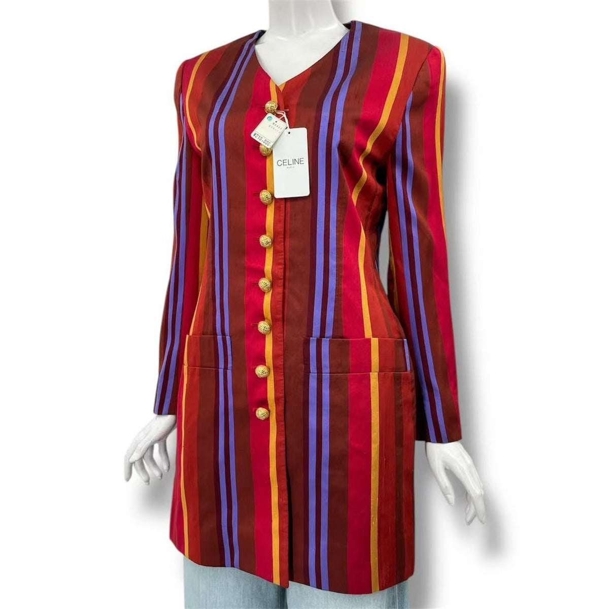 Celine Jacket Regular Price Striped Pattern Damaged Design Gold Button — view 2
