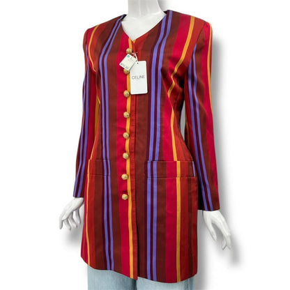 Celine Jacket Regular Price Striped Pattern Damaged Design Gold Button — view 2