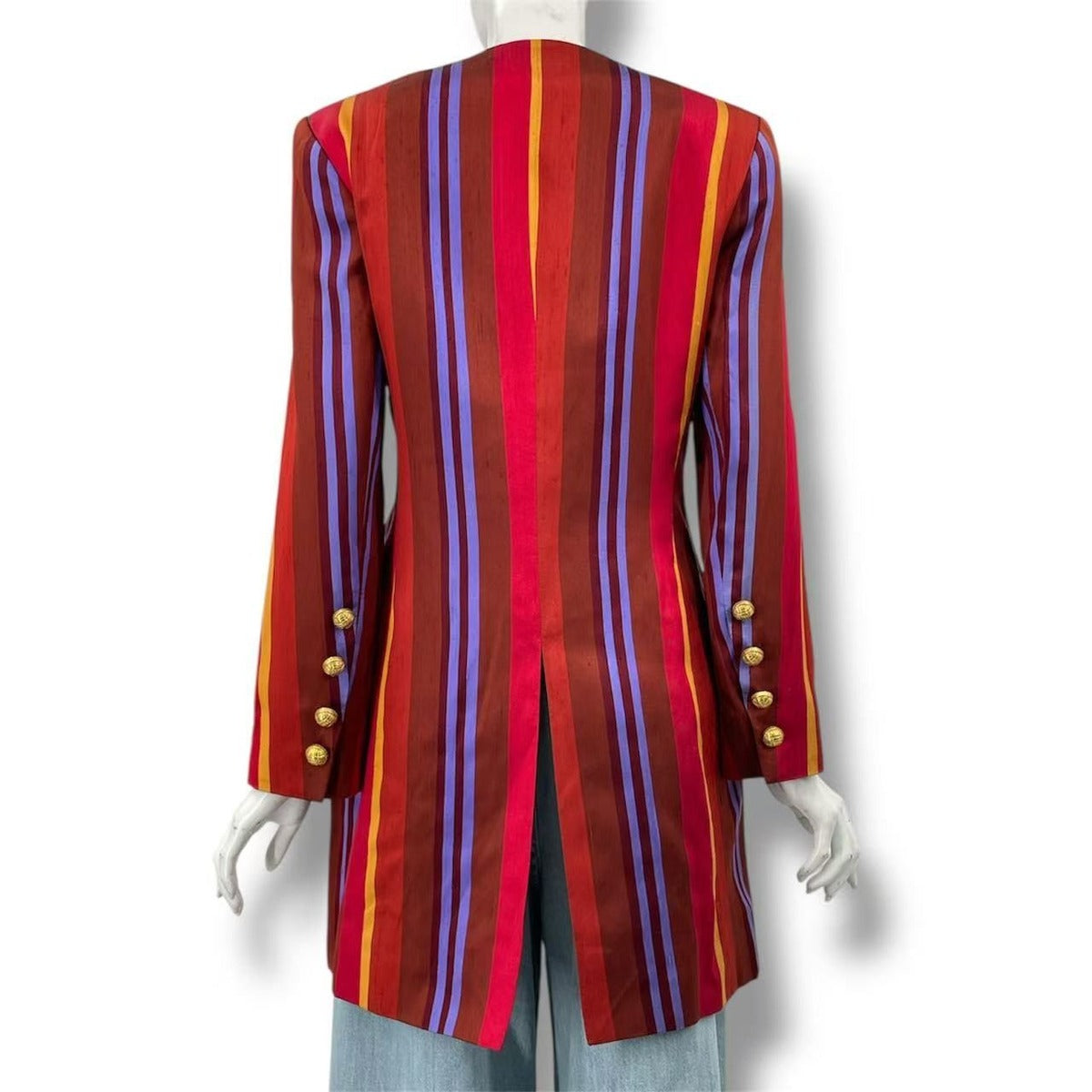 Celine Jacket Regular Price Striped Pattern Damaged Design Gold Button — view 3