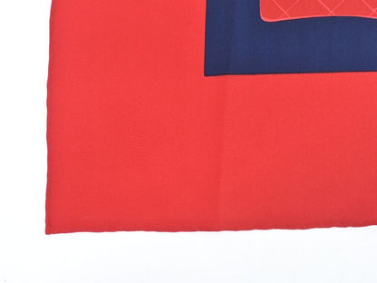 Authentic Chanel Bag Motif Scarf Shawl Bandana Silk Red Navy Multicolor