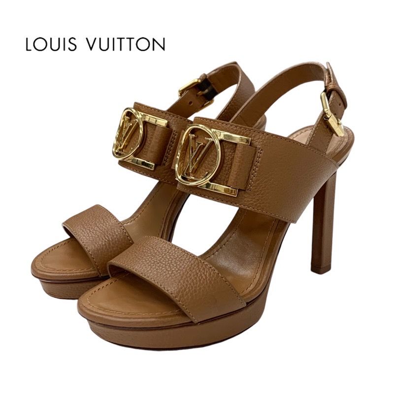 Louis Vuitton Lock It Line Sandals Shoes Leather Brown Gold Lvhardware Strap