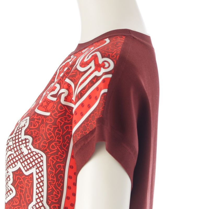 Hermes 24 Silk Chaine D'ancre Allover Pattern Short Sleeve Top 4e2832dx Orange