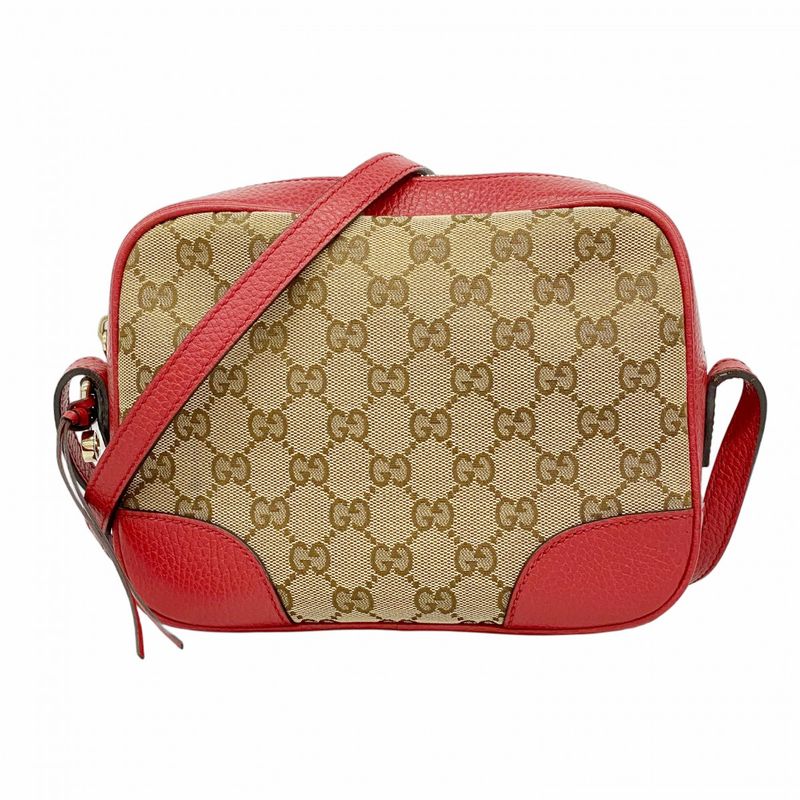 Gucci Shoulder Bag GG Canvas 449413 Canvas Brown Red Chien Pan Gold Hardware