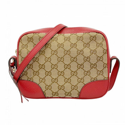 Gucci Shoulder Bag GG Canvas 449413 Canvas Brown Red Chien Pan Gold Hardware