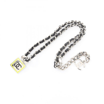 Chanel Necklace CC Logo Stainless Steel Leather Silver Black Yellow — view 3
